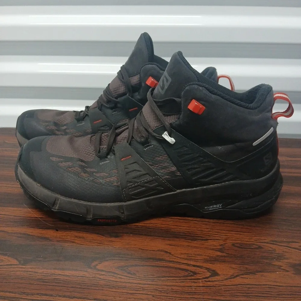 Salomon Hiking Boots Odyssey Mid Gore-Tex Mens Sz 9.5 Black Red Gray